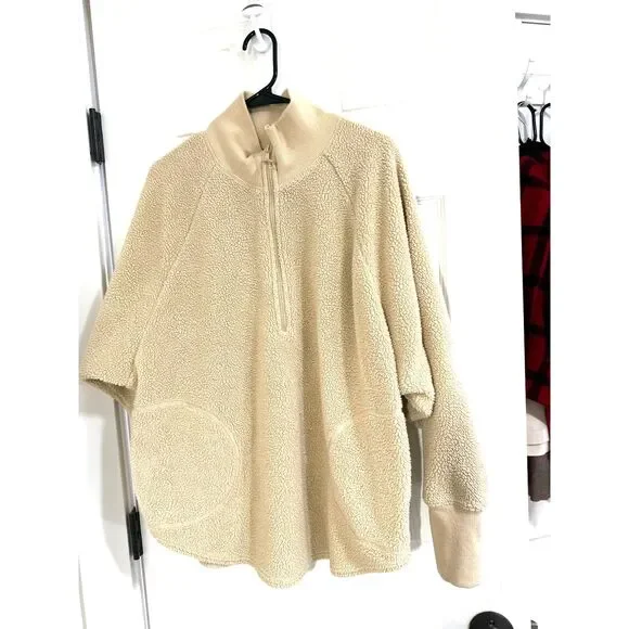 Aerie Offline Oversized Sherpa Quarter Zip in Soft Oat | Womens Size Small - Picture 5 of 12